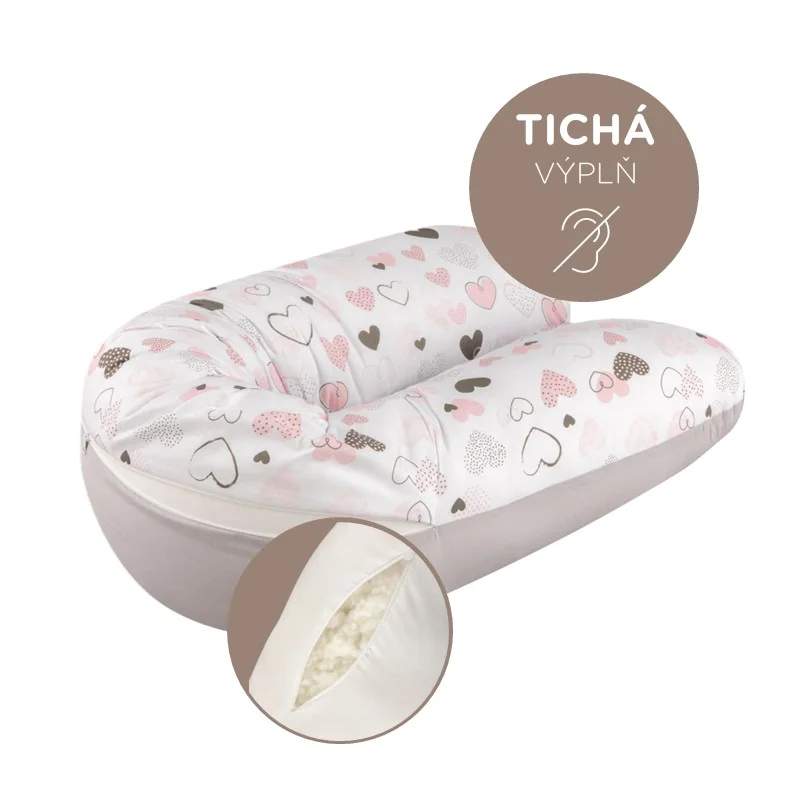 Bomimi ADOS kojící polštář 150x30, SRDÍČKA růžová/šedá 