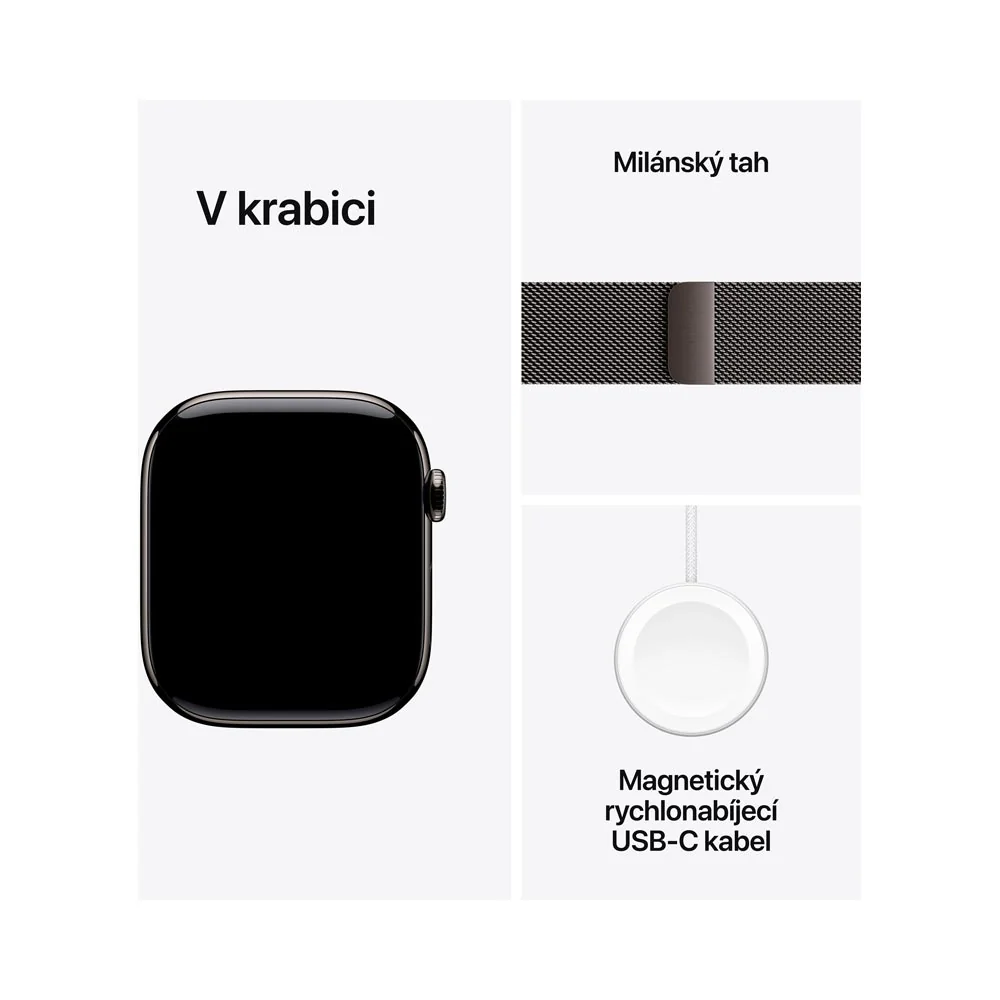 Apple Watch 11 46 mm titan, milánský řemínek S/M chytré hodinky