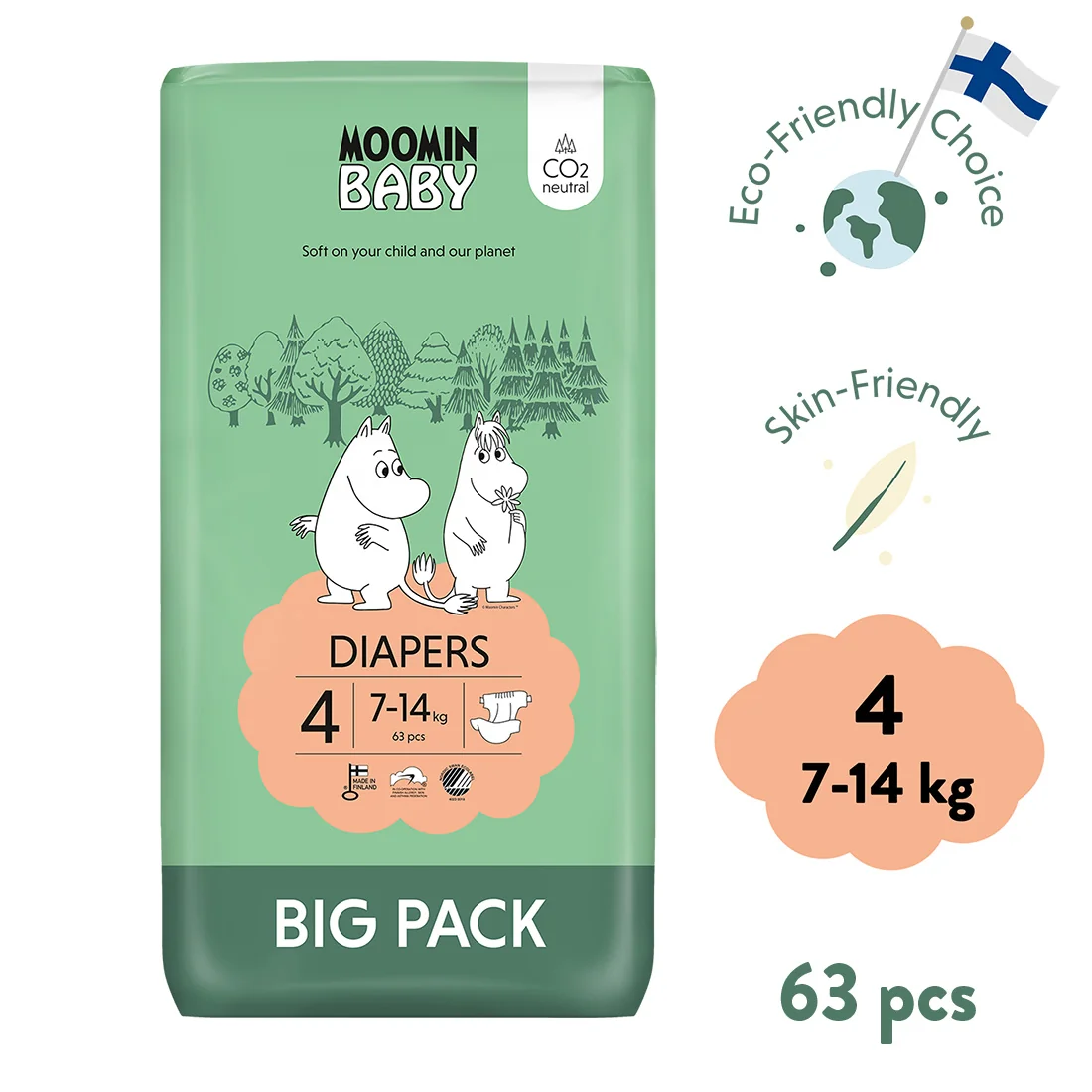 Moomin Baby 4 Maxi 7–14 kg eko pleny 63 ks