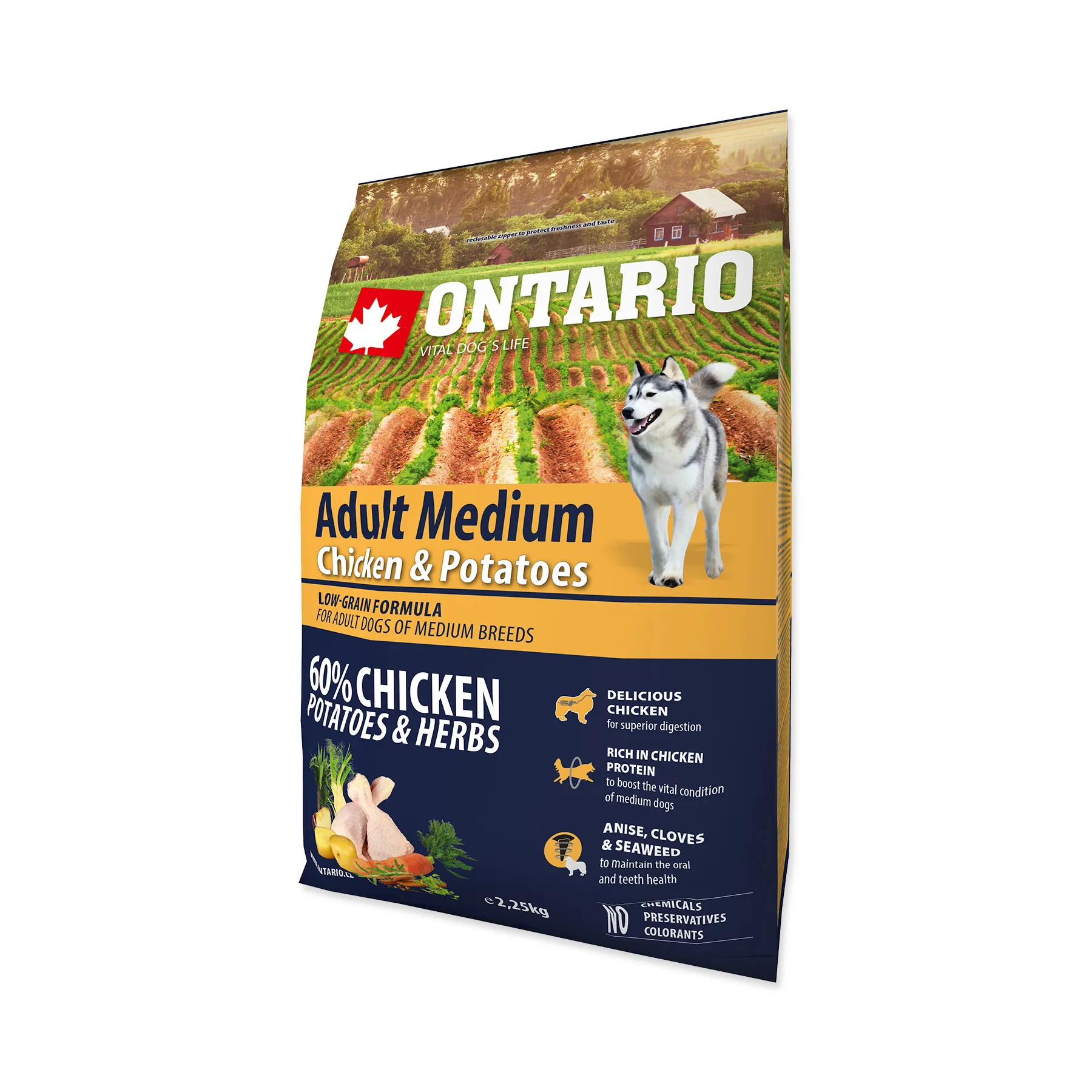 Ontario Adult Medium Chicken&Potatoes granule 2,25 kg