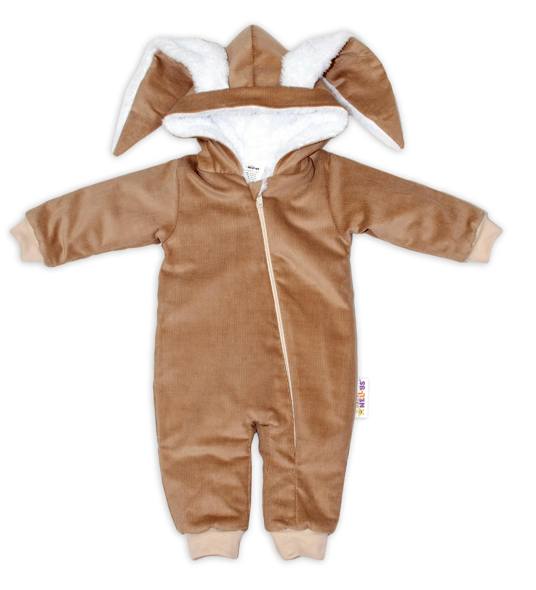 Baby Nellys Manšestrová kombinézka/overálek s kožíškem Cute Bunny - hnědá vel. 68/74