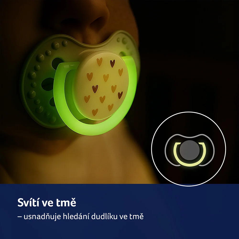LOVI Teddy Love Dudlík svítící silikonový dynamický 0–6m 2 ks