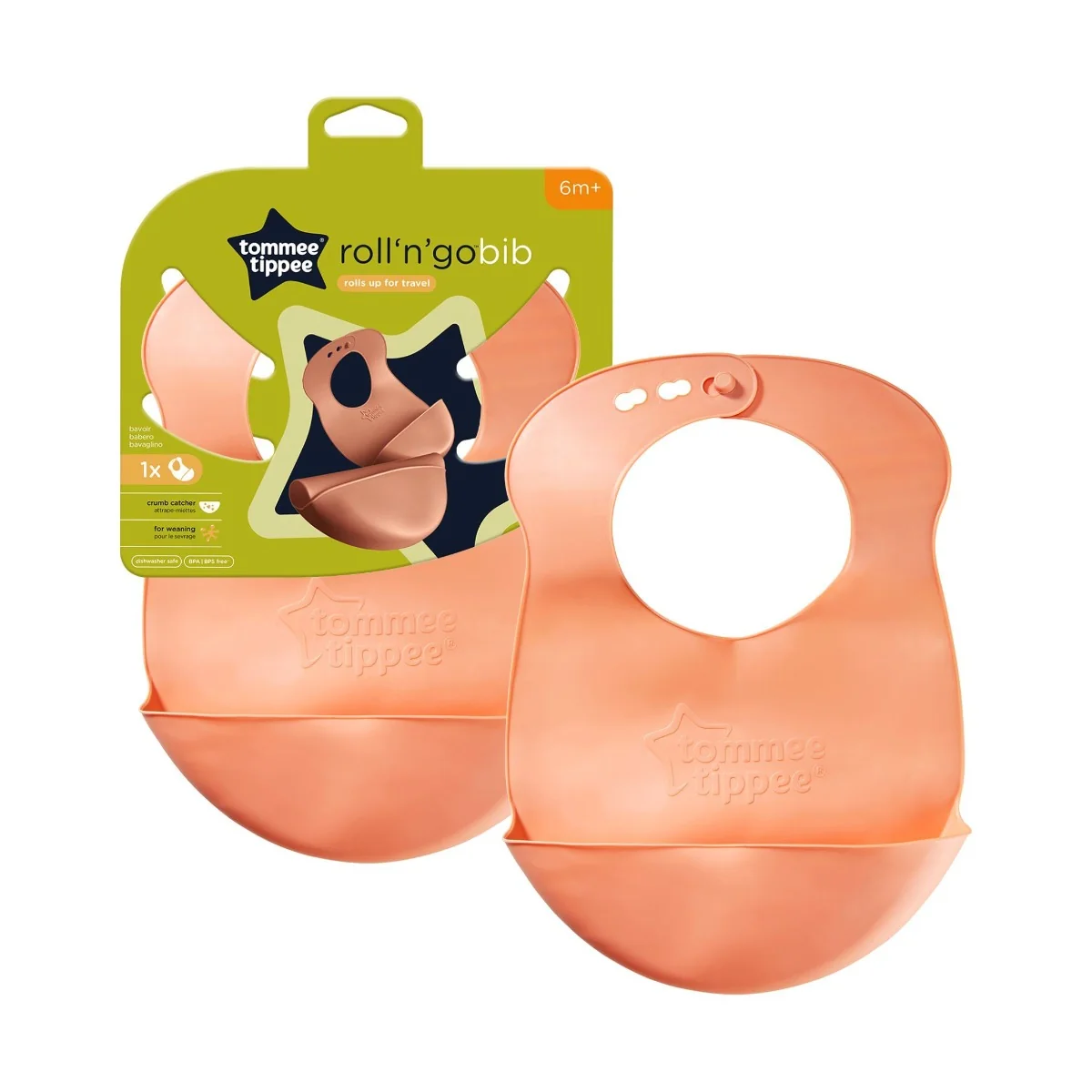 Tommee Tippee Dětský bryndák 6m+ zelený nebo oranžový
