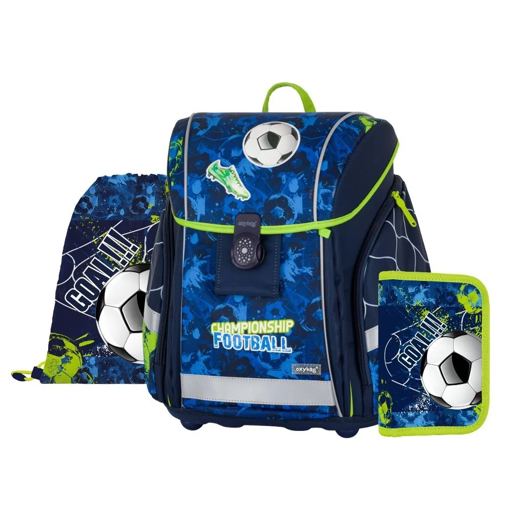 Oxybag PREMIUM LIGHT - školní set Fotbal 3 ks: aktovka, penál, sáček aktovka, penál, sáček