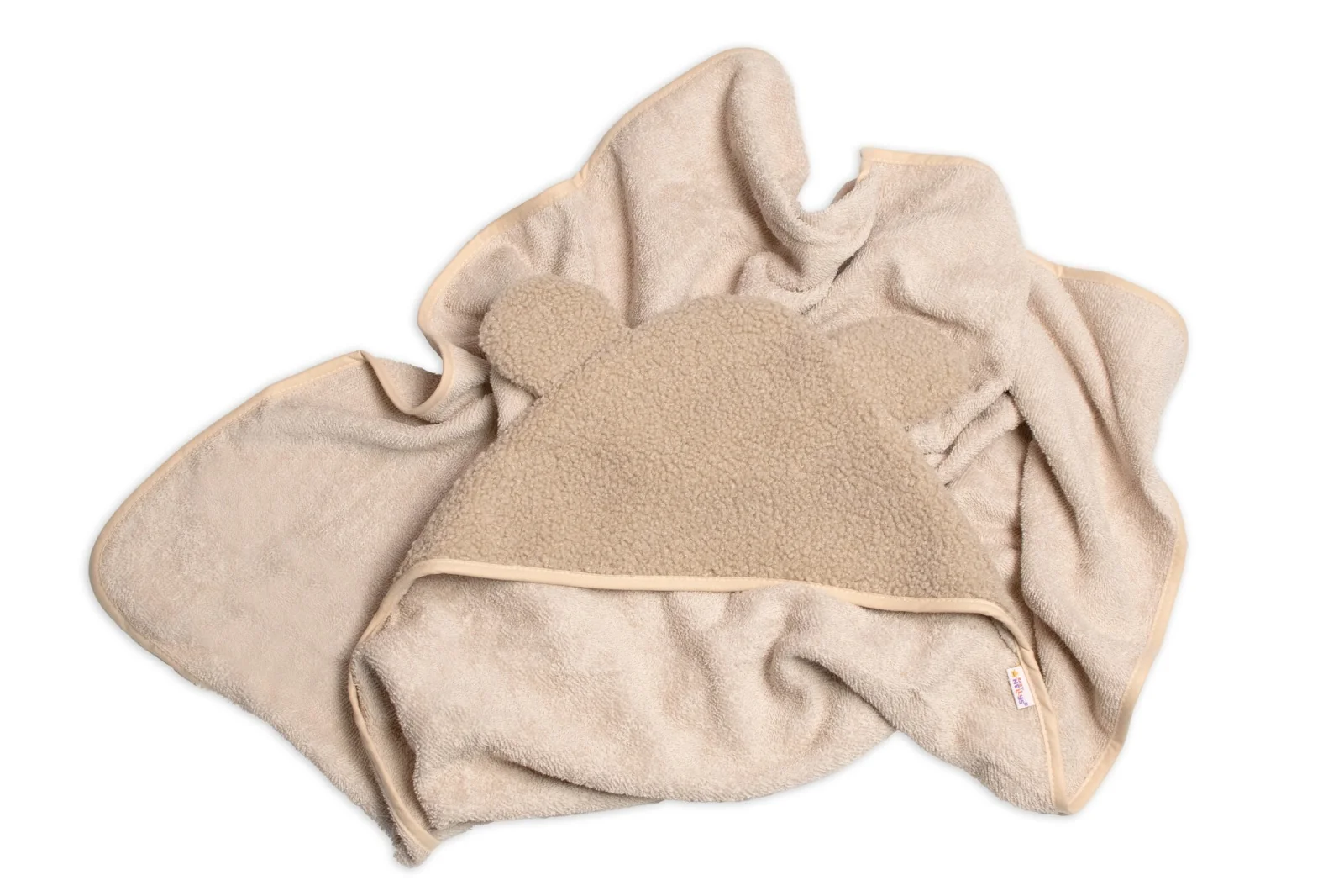Baby Nellys Kojenecká osuška s kapucí a oušky Boucle 80x80cm, froté - béžová, hnědá