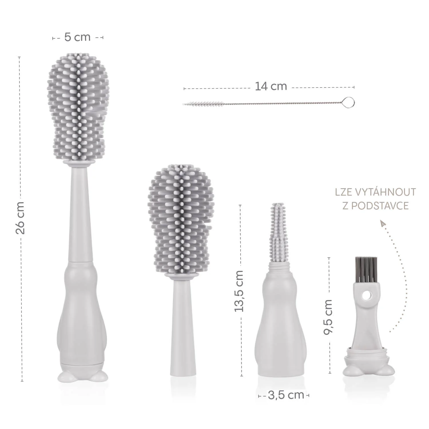 Zopa Silikonový kartáč na dětskou lahev 3v1, Light Grey
