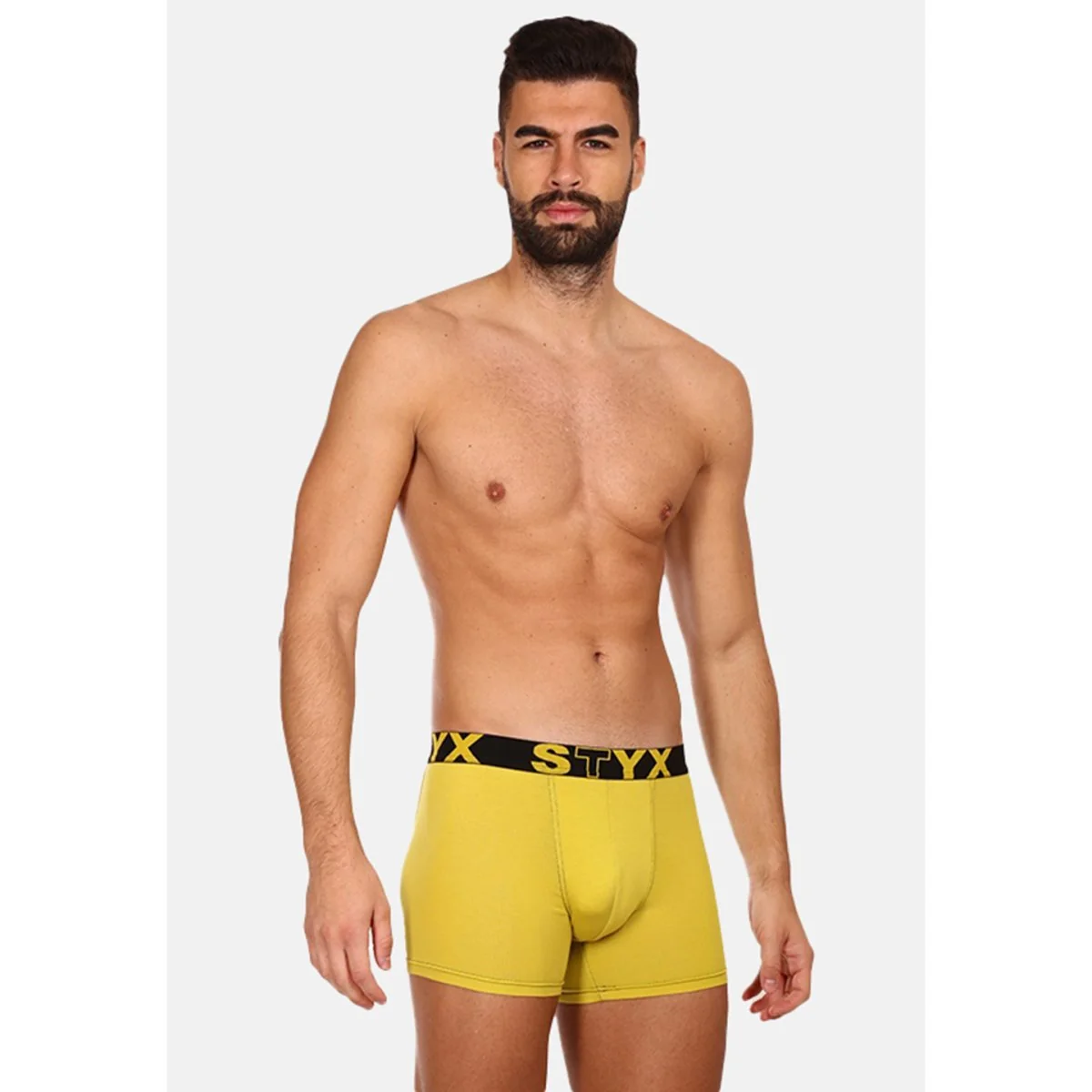 Styx Pánské boxerky long sportovní guma zelenožluté (U1065) XXL