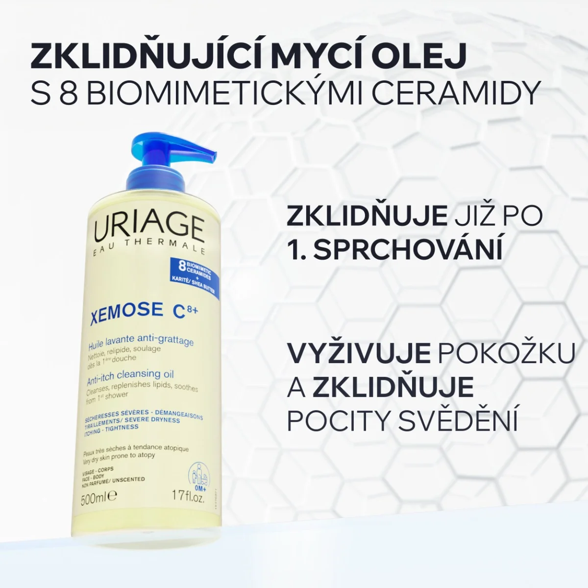 Uriage Xémose C8+ Zklidňující mycí olej pro suchou až atopickou pokožku 500 ml