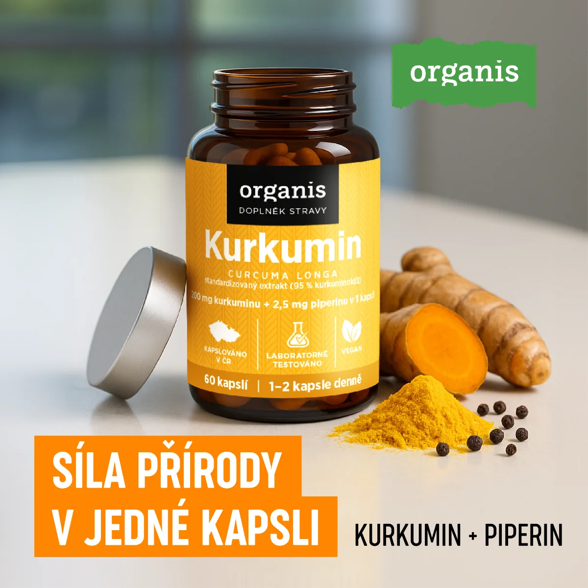 Organis Kurkumin + piperin 60 kapslí