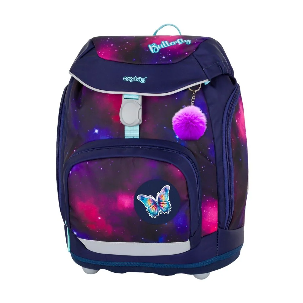 Oxybag OXY SHERPY - školní set Motýl 4 ks: batoh, penál, sáček, placky batoh, penál, sáček