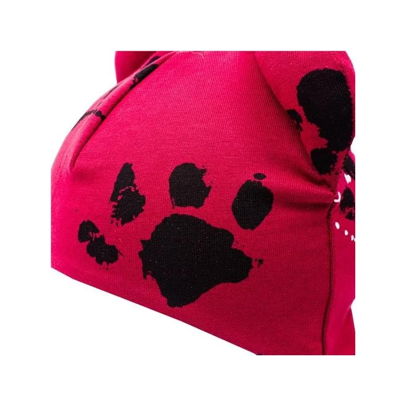 New Baby Kojenecká bavlněná čepička s oušky  tlapka tmavě růžová, vel. 62 (3-6m)