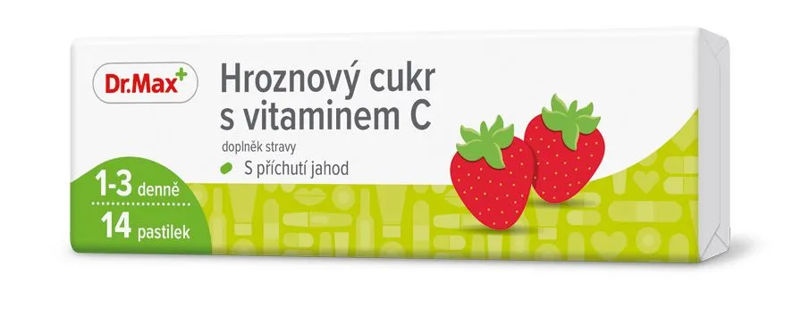 Dr. Max Hroznový cukr s vitaminem C jahoda 14 pastilek