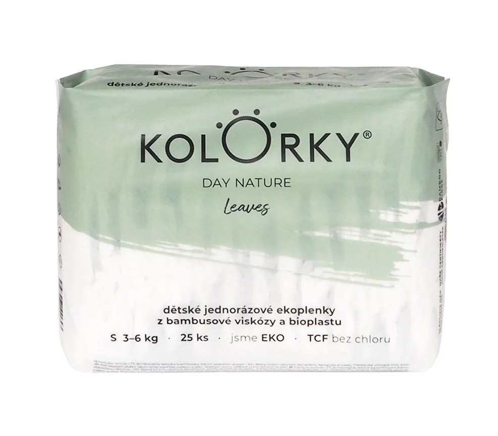 KOLORKY DAY NATURE Jednorázové eko plenky vel. S 3-6 kg 25 ks listy
