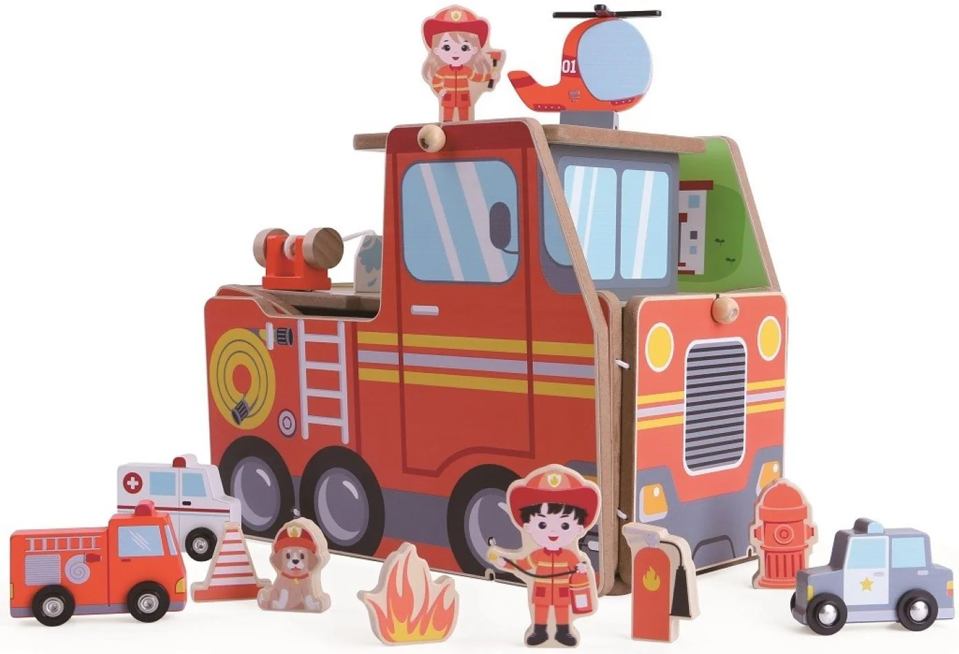 2Kids Toys Dřevěná stanice Hasiči 2 v 1