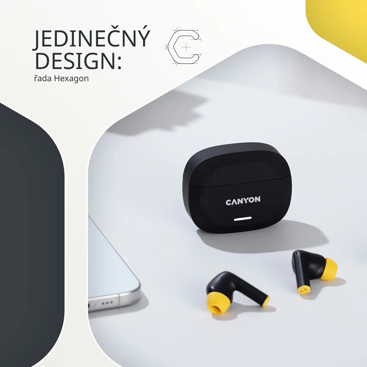 Canyon Bezdrátová stereo sluchátka True wireless Hexagon 7, bílo/béžová 