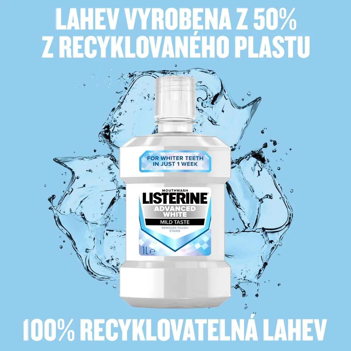 Listerine Advanced White Mild Taste ústní voda 1 l