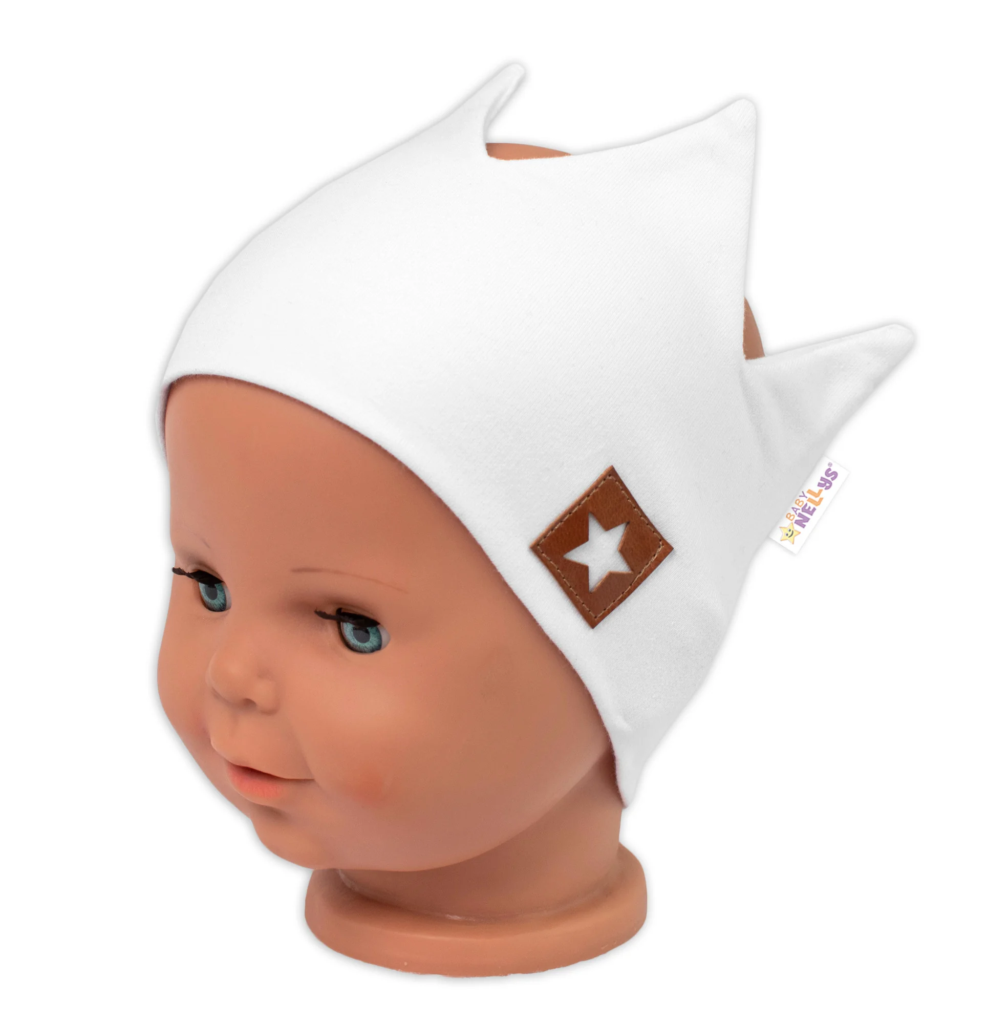Baby Nellys Dvouvrstvá čelenka, Hand Made, bavlna, Korunka STAR - bílá, 80/98