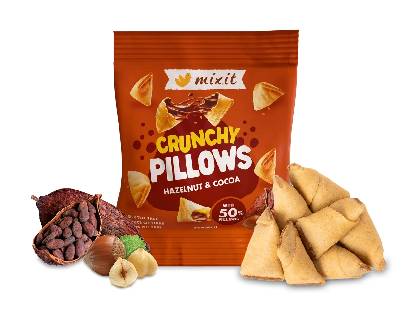 MIXIT Křupavé polštářky Lískový oříšek a kakao 30 g