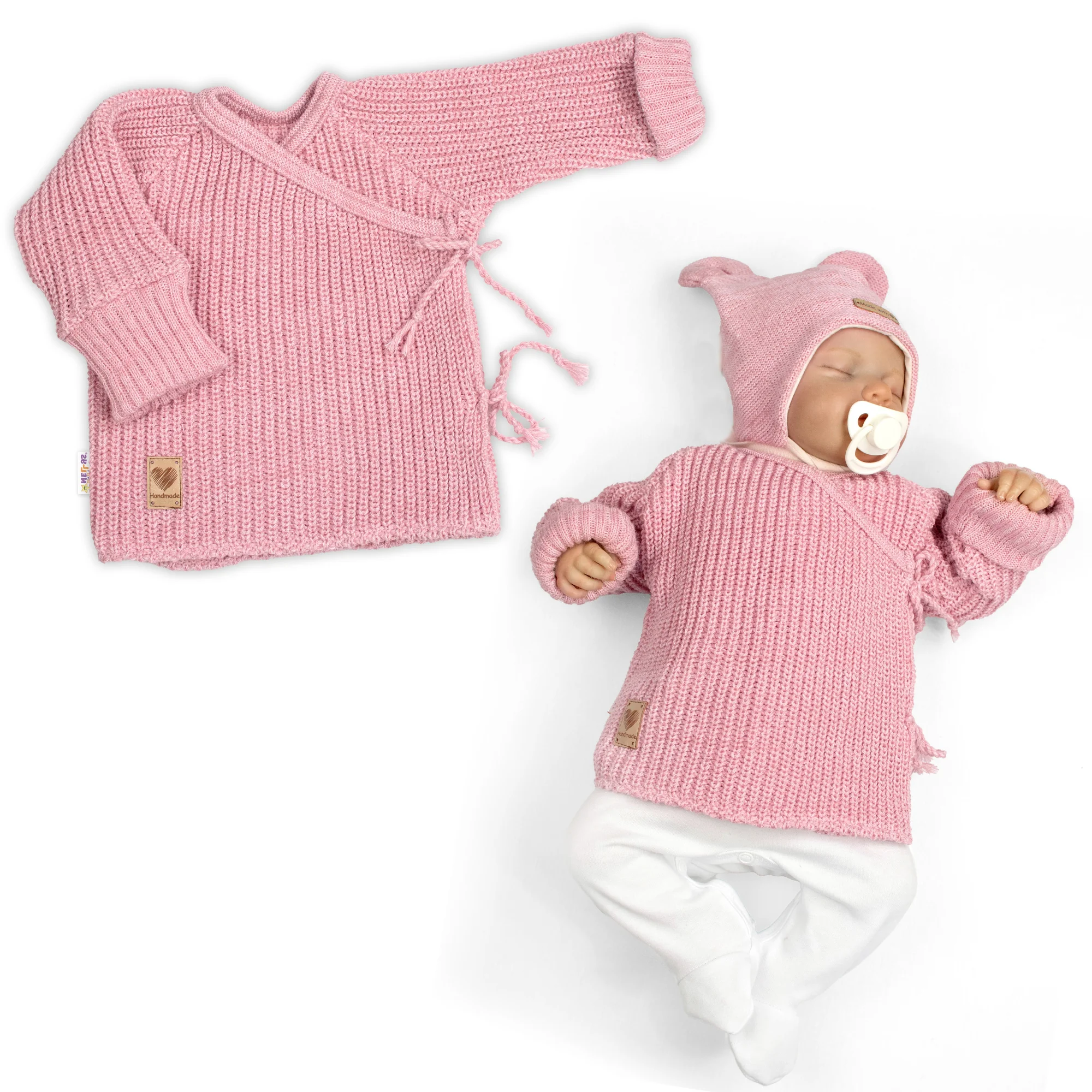 Baby Nellys Kojenecký svetřík, rostoucí, na zavazování na boku - růžový, 62/68