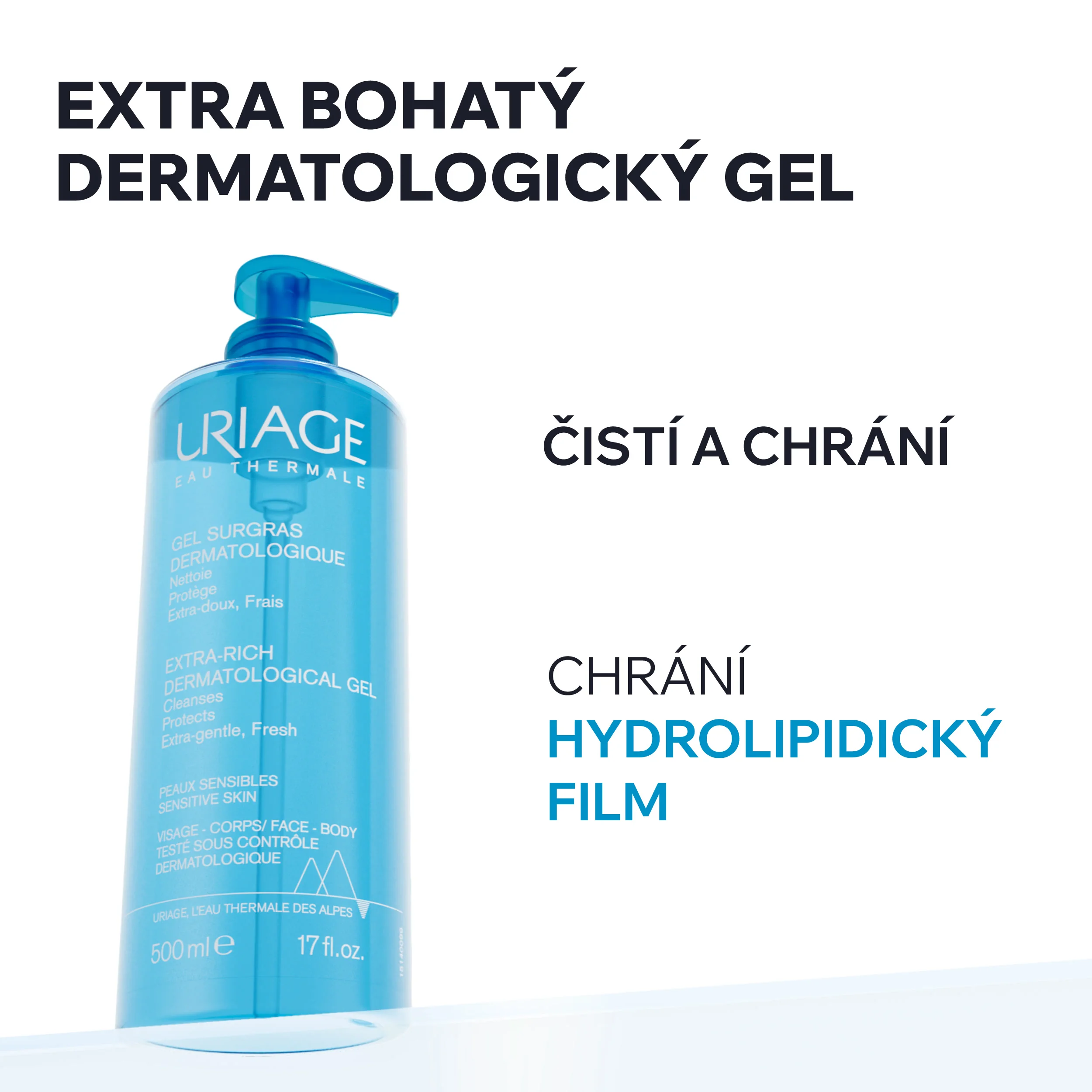 Uriage Extra bohatý dermatologický čisticí gel 500 ml