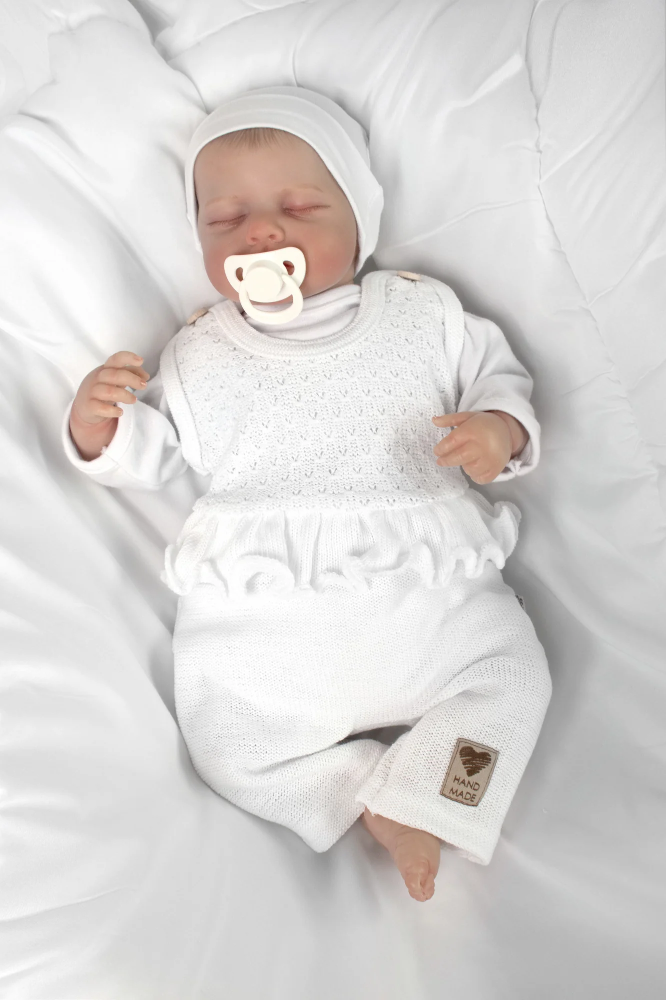 Baby Nellys Pletené láclové kalhoty Girl s volánkem, bílé,74