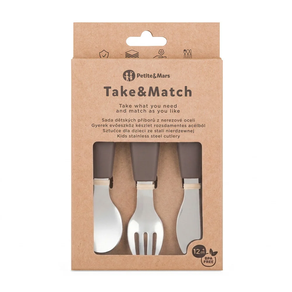 Petite&Mars Take&Match Sada příborů z nerezové oceli 12m+ 3 ks bitter cocoa