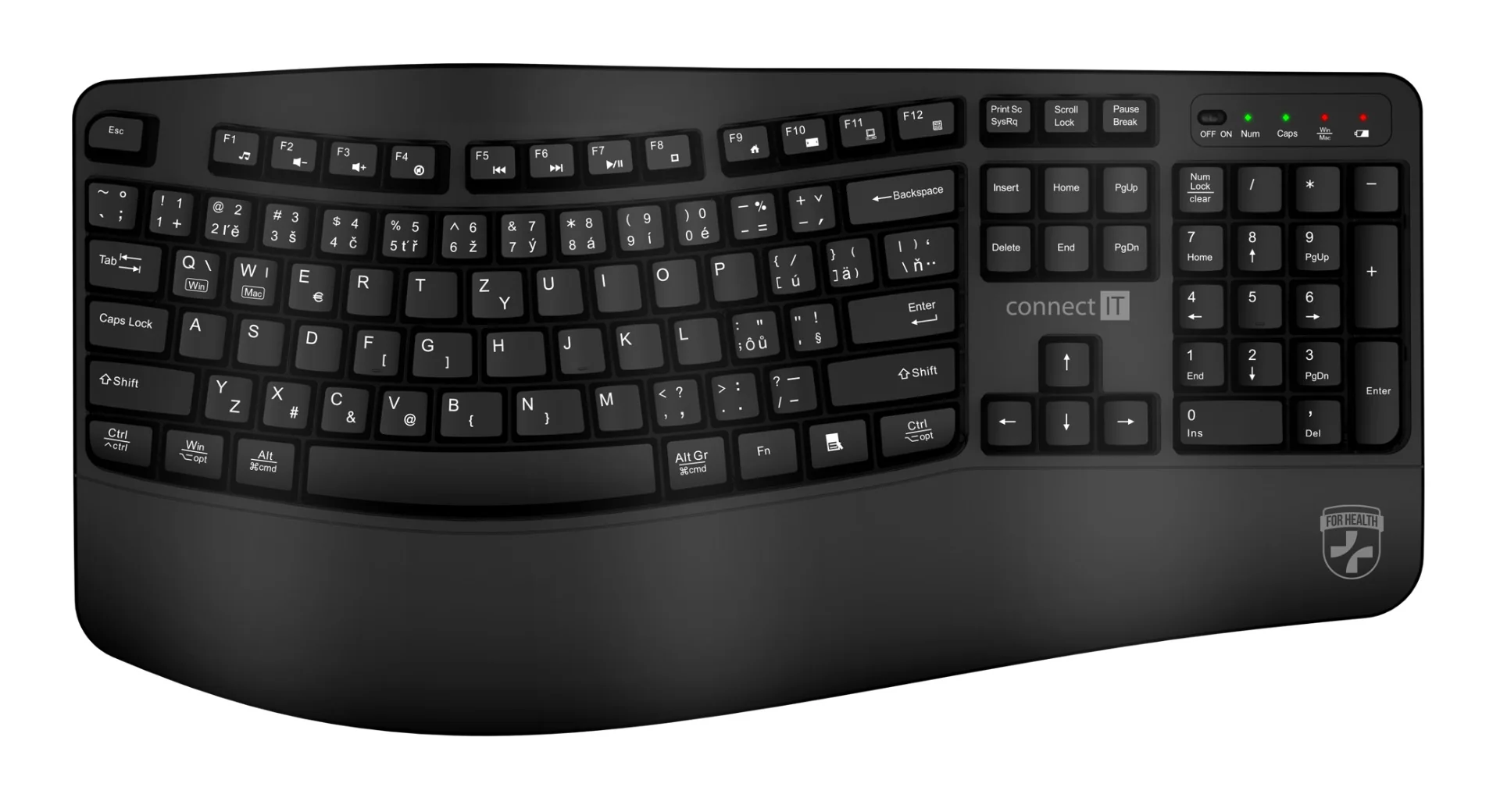 Connect IT For Health CZ + SK verze ergonomická klávesnice černá