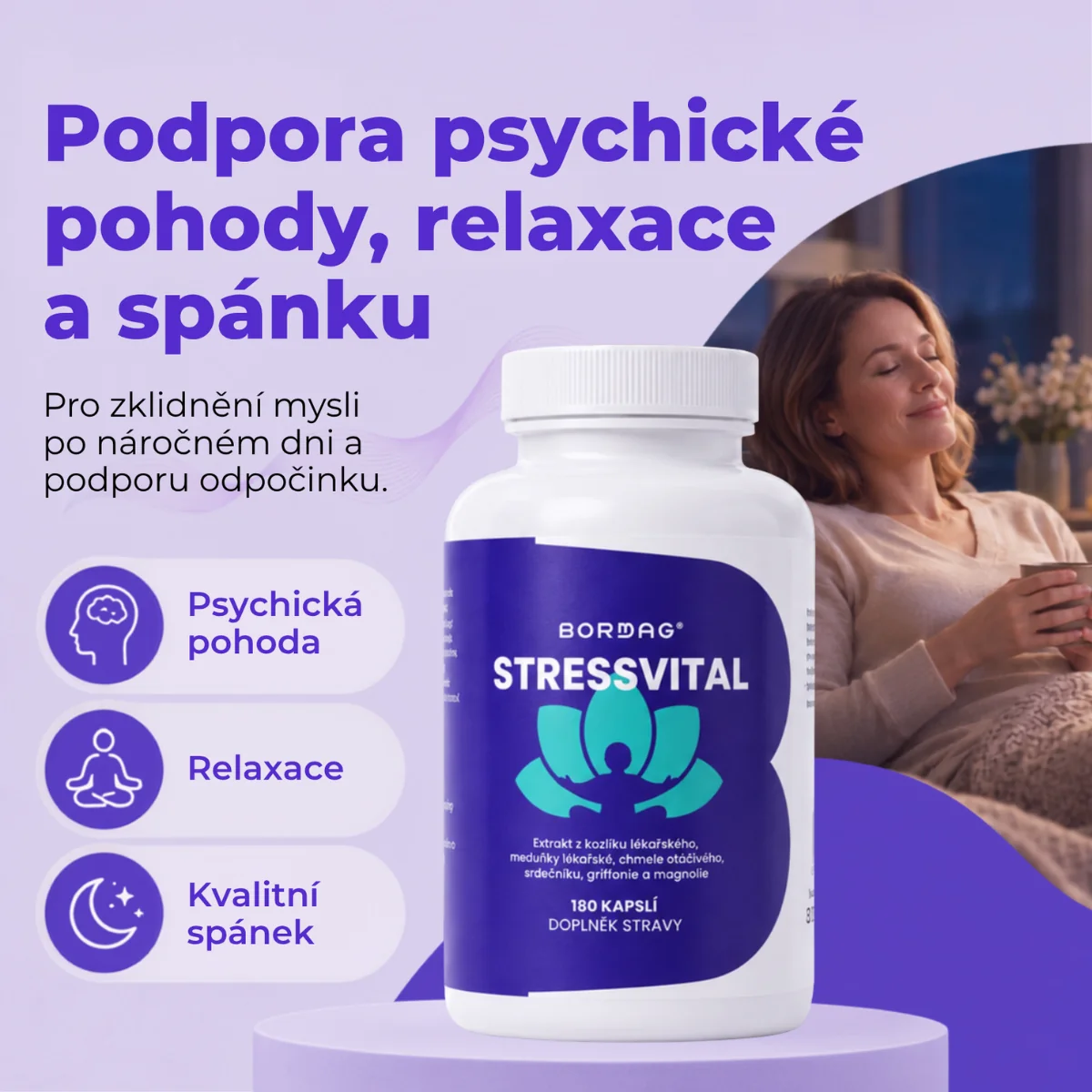 BORMAG StressVital komplex s magnolií, meduňkou a kozlíkem 180 kapslí