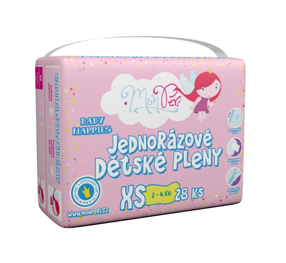 MonPeri Klasik XS 2-4 kg dětské plenky 28 ks