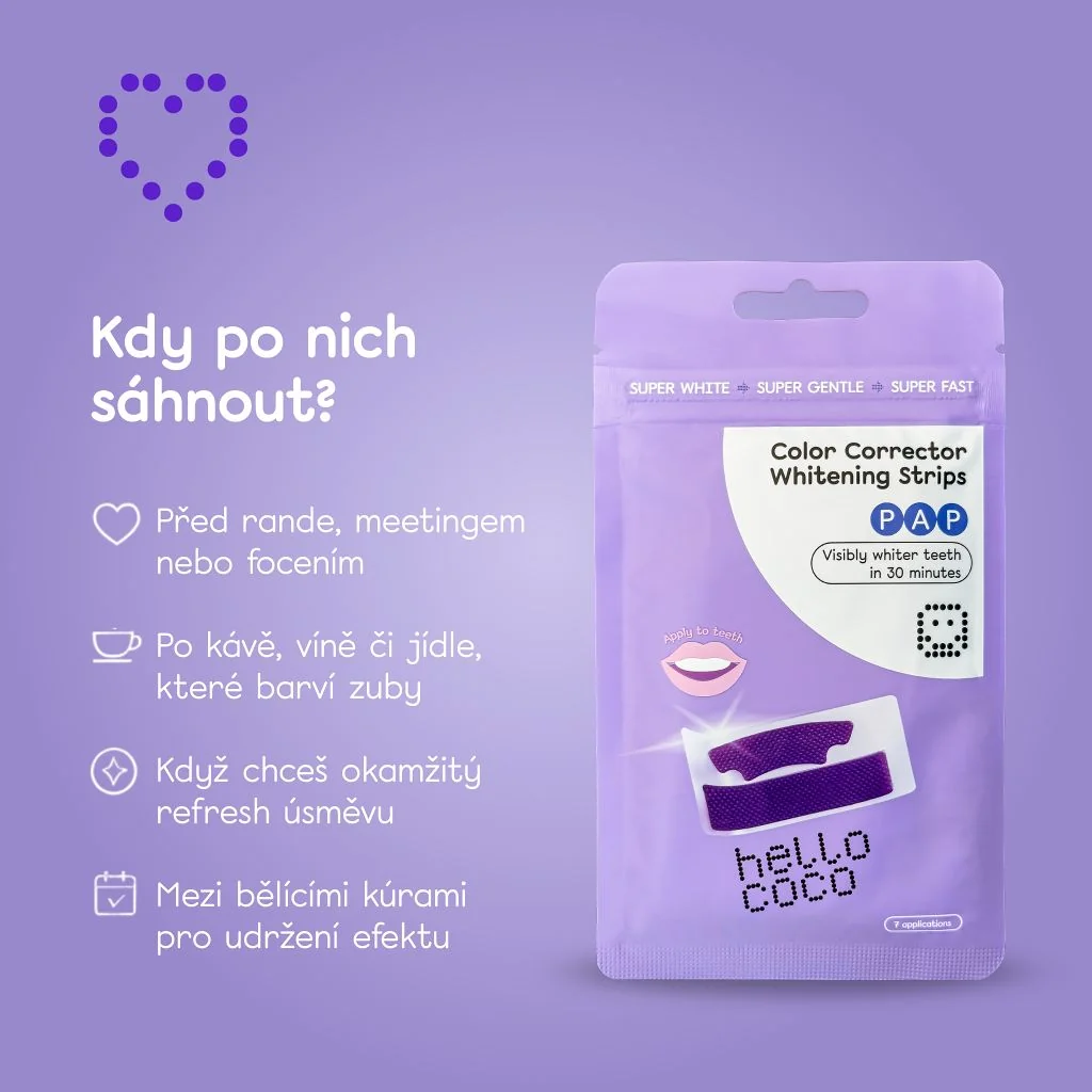 Hello Coco PAP Bělicí pásky na zuby s korektorem barev 7 aplikací 14 ks