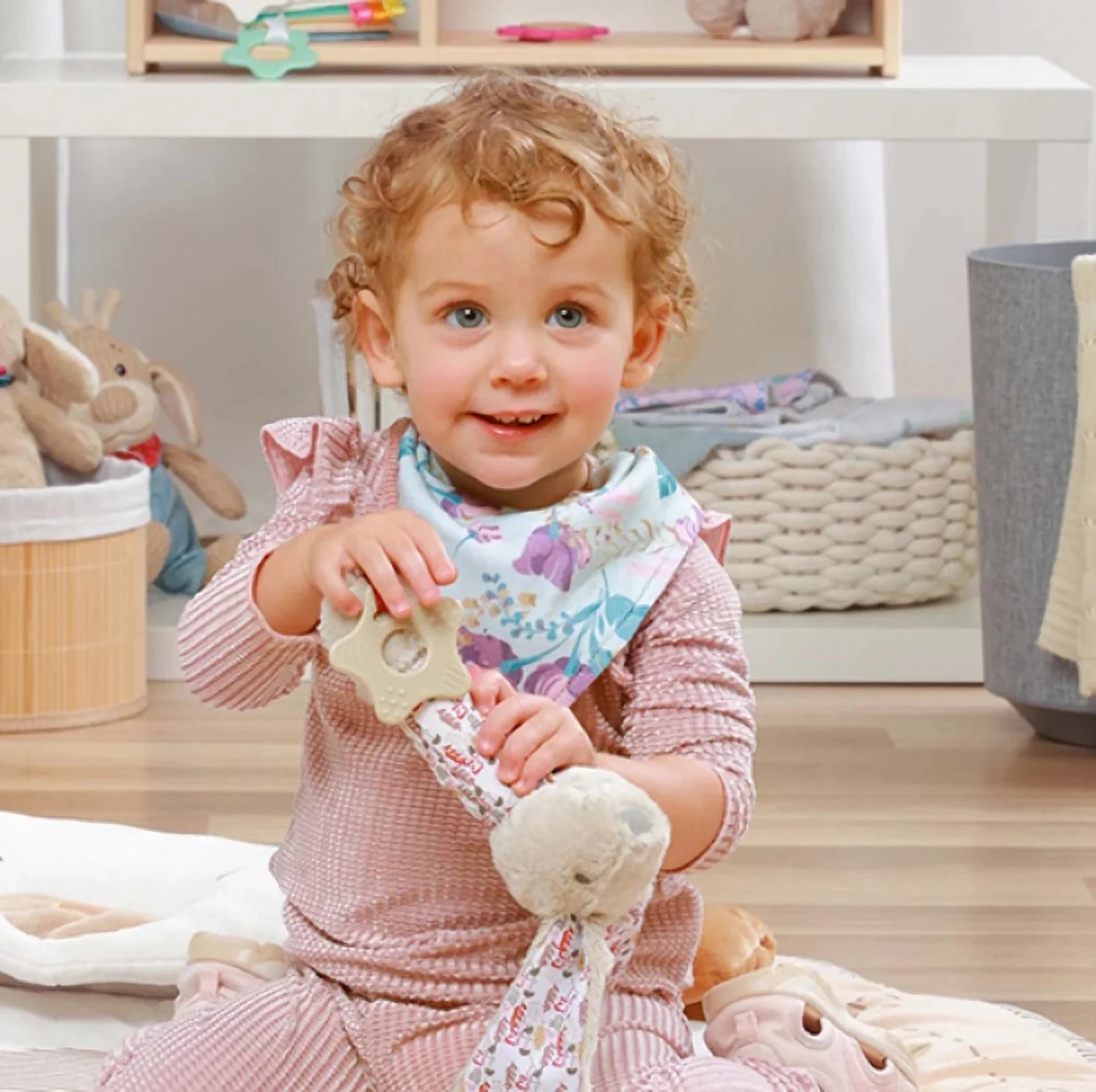 Babyono Dětský bryndáček/šátek 2D sada Floral, lila/mátová