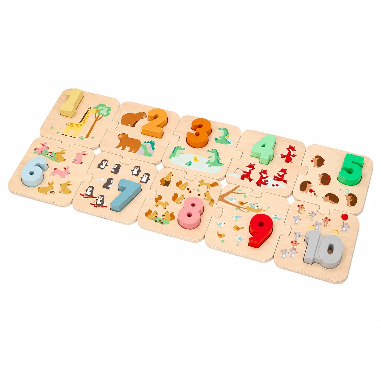 Lelin Dřevěné puzzle se zvířátky - učení se počítat