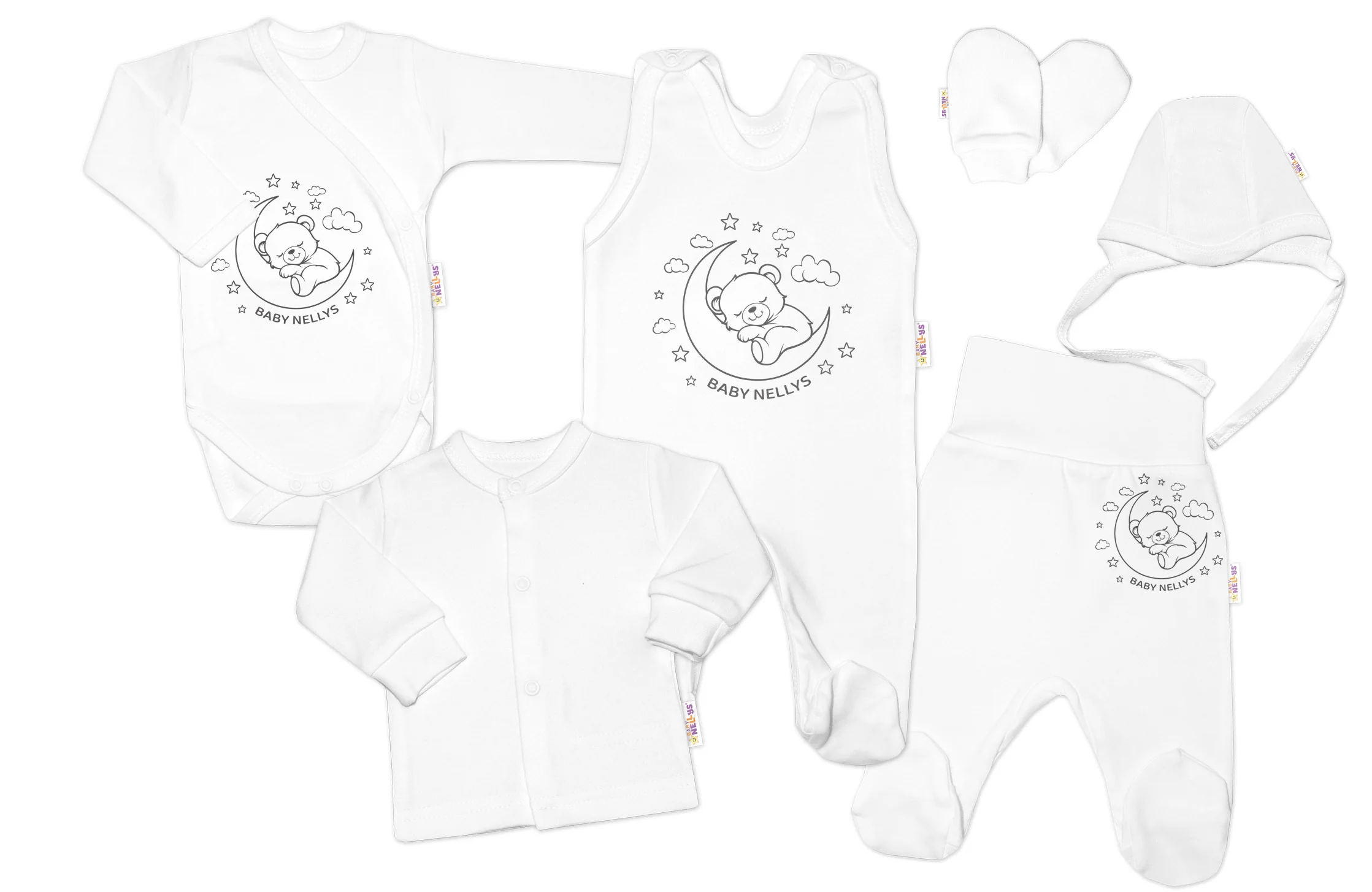 Baby Nellys Soupravička do porodnice 6D, Medvídek na měsíčku, vel. 50