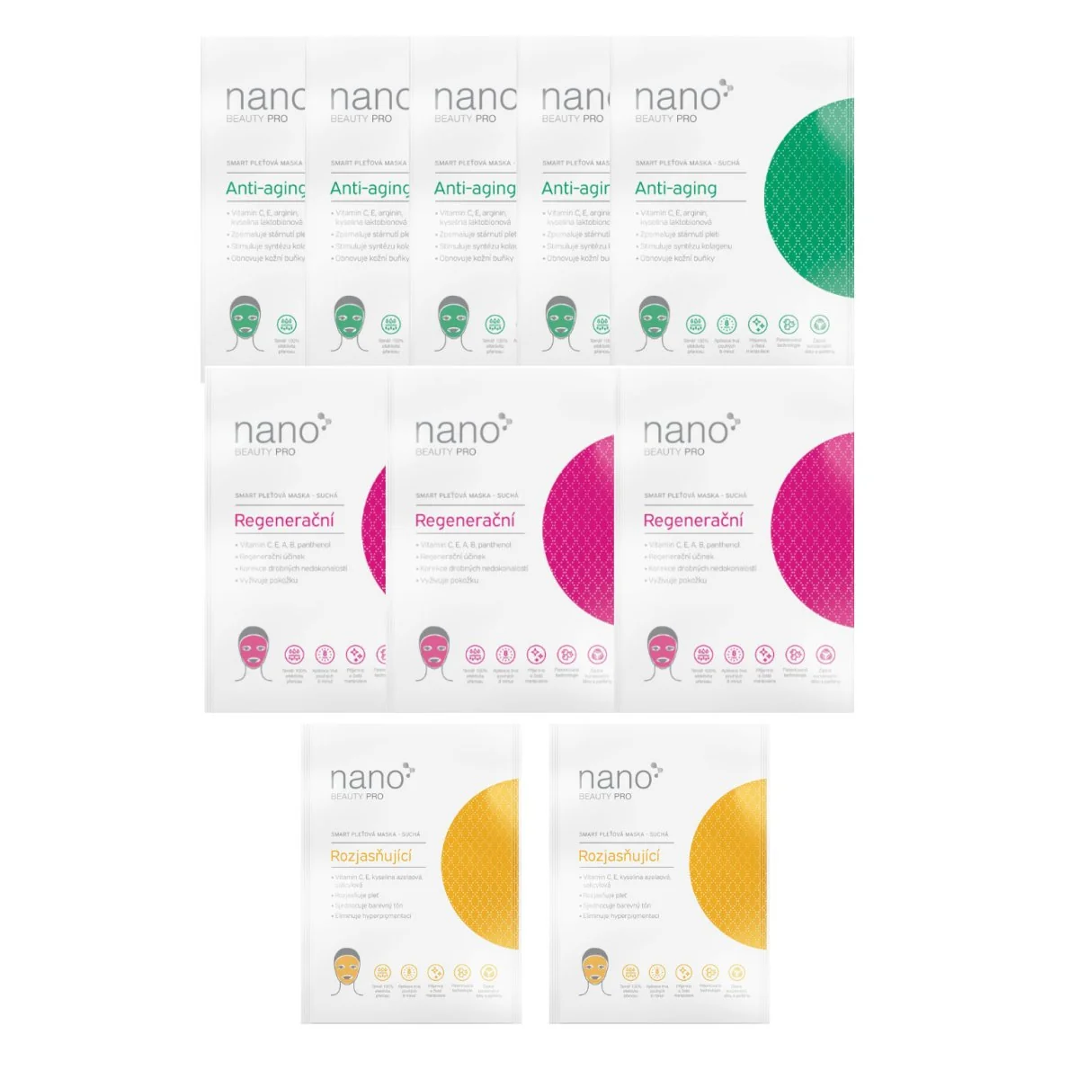 NanoBeauty Anti-aging sada 10 nanovlákenných masek pro 30+