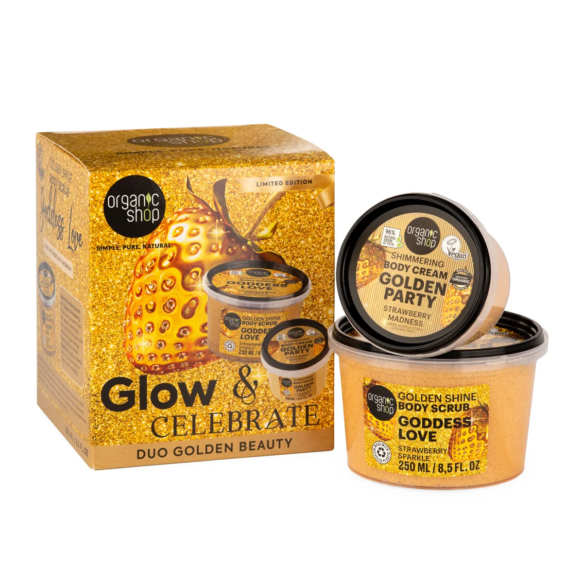 Organic Shop Glow&Celebrate Zlatý dárkový set 250 ml + 100 ml