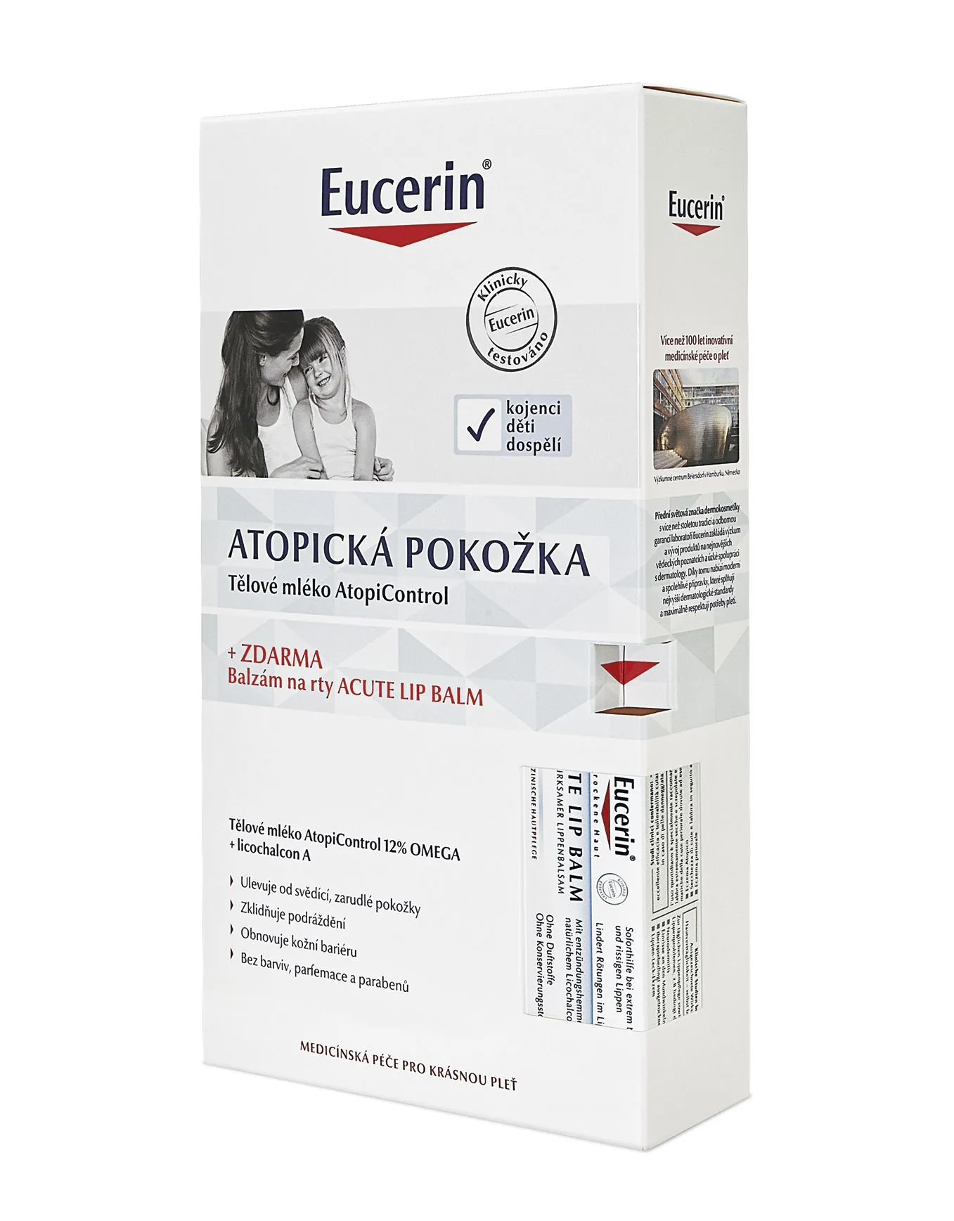 Eucerin Atopicontrol Tělové mléko 400 ml + balzám na rty Acute Lip Balm