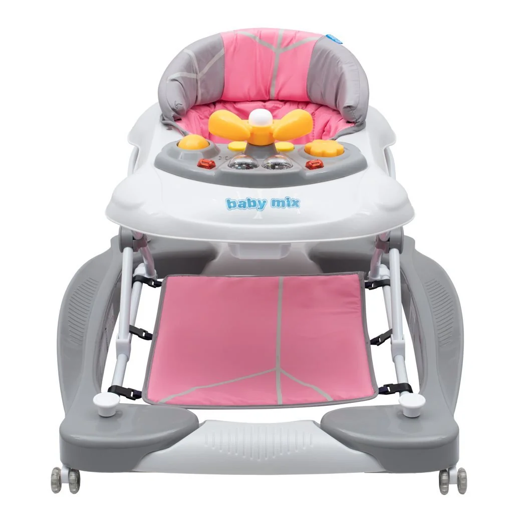 Baby Mix Dětské chodítko s houpačkou a silikonovými kolečky  růžové