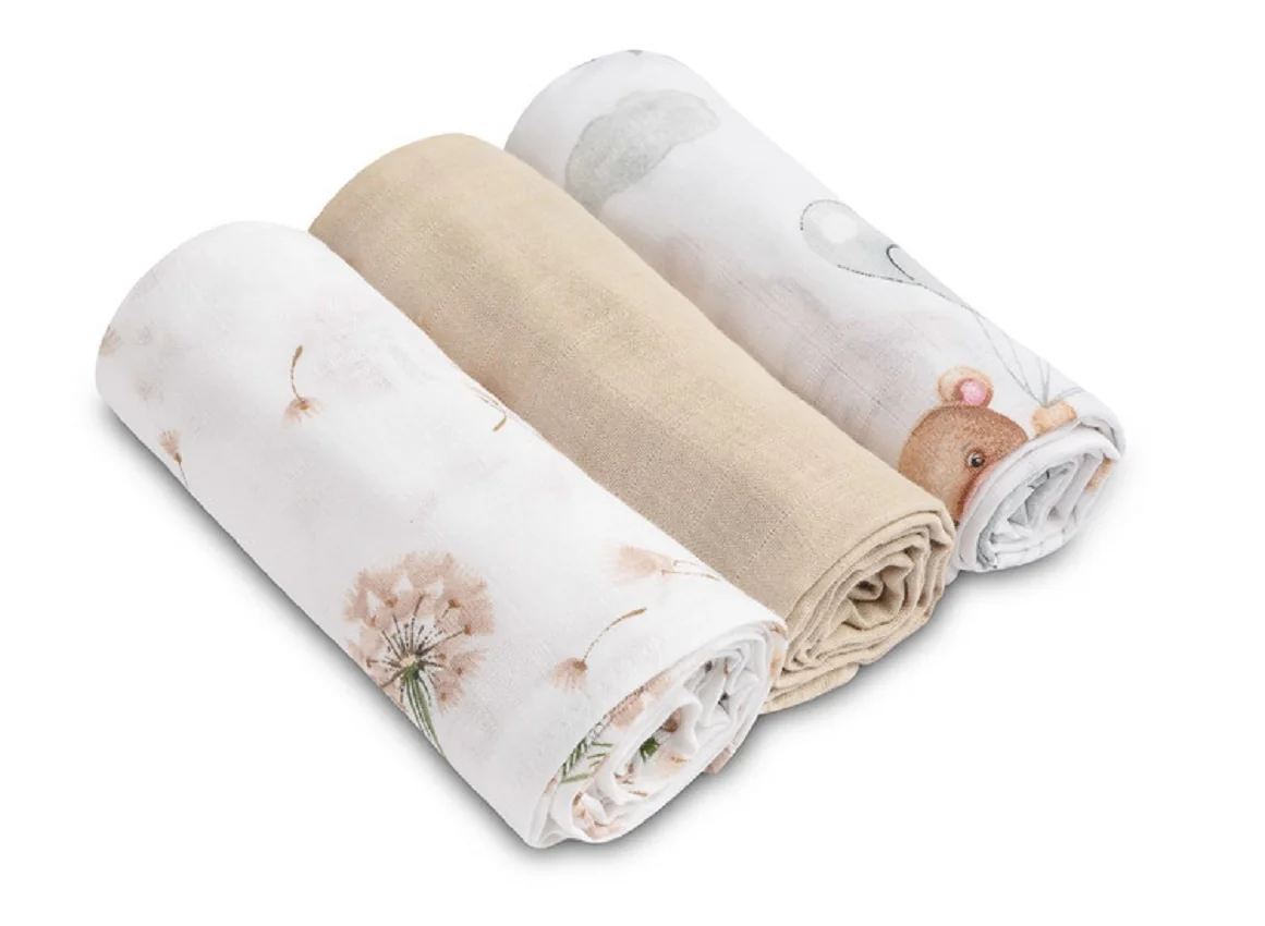 SENSILLO Mušelínové měkké plenky LUX, 3ks, Bear, bílá/béžová