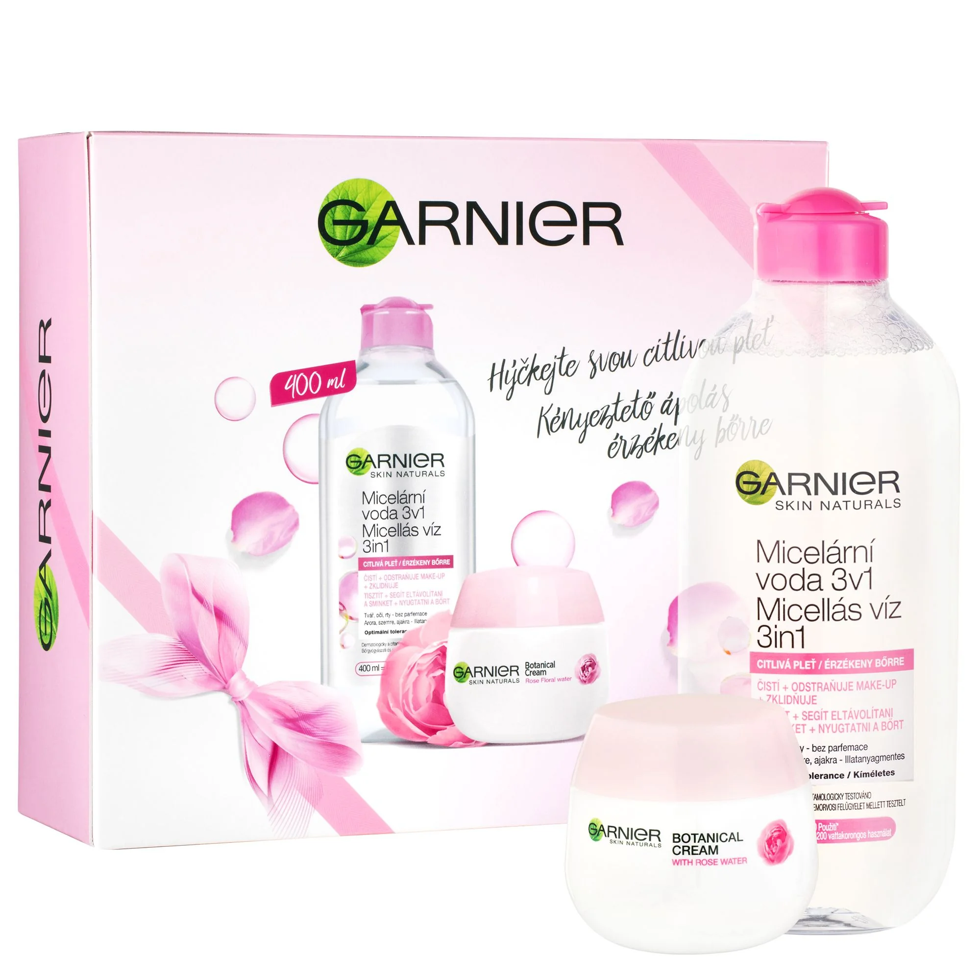 Garnier Vánoční balíček Skin Rose Sensitive micelární voda + krém