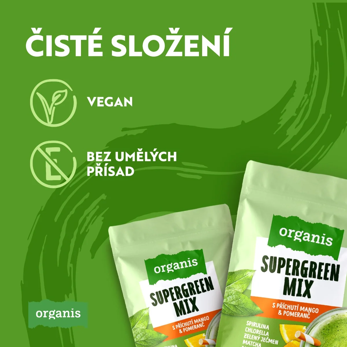 Organis Supergreen Mix mango a pomeranč 30 dávek 165 g