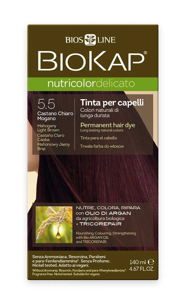 BIOKAP Nutricolor Delicato 5.50 Hnědá - světlý mahagon barva na vlasy 140 ml