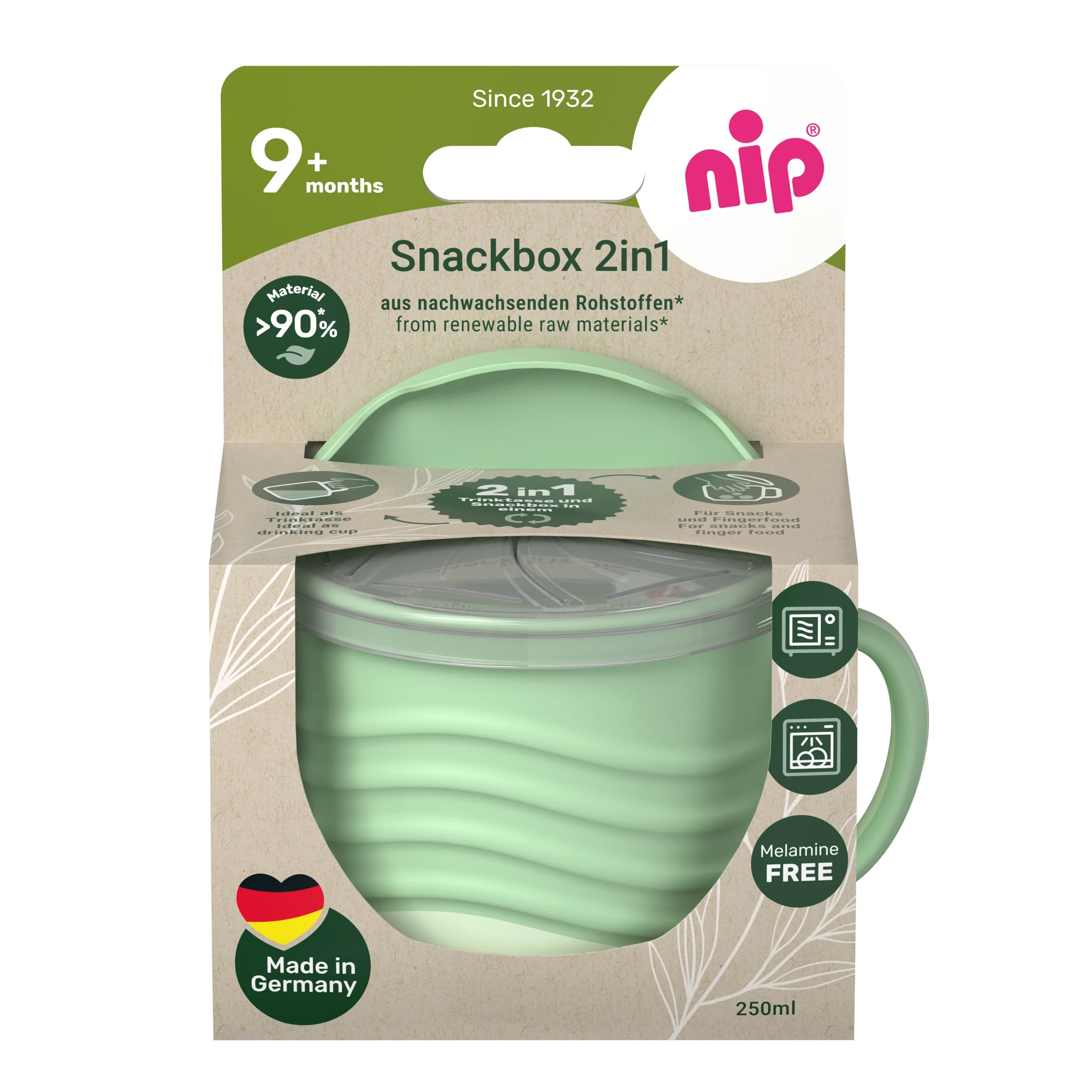 nip NATURE line snackbox 2v1, 1ks, 9m+, green