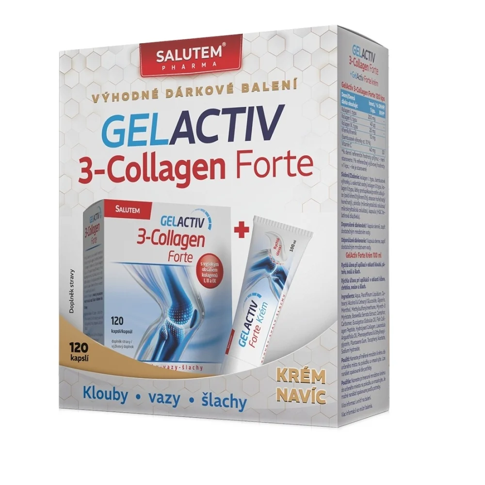GelActiv 3-Collagen Forte dárkové balení 120 kapslí + krém forte 100 ml NAVÍC