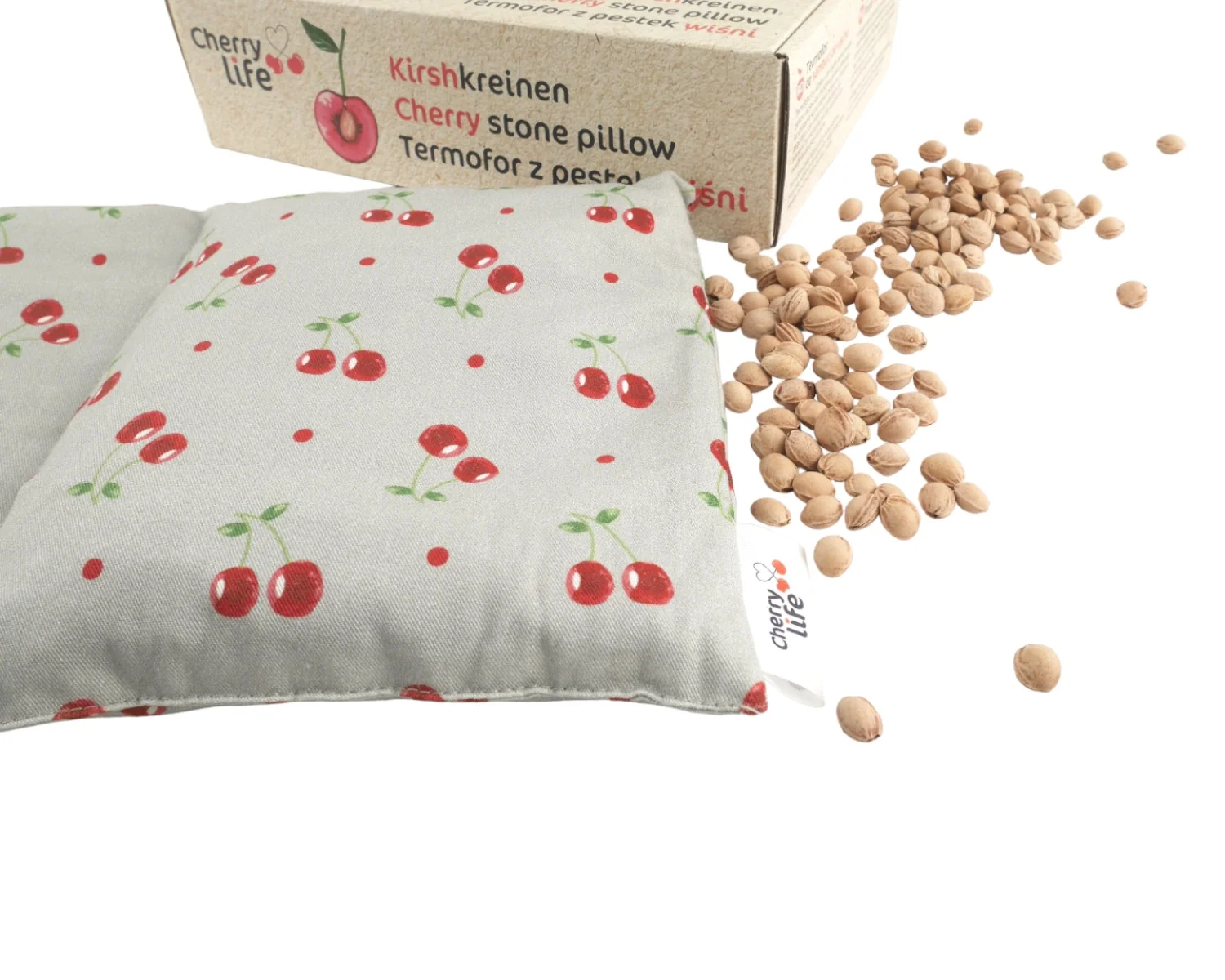 BocioLand Tříkomorový nahřívací pás s třešňovými pecičkami, termofor - Cherry life, šedý