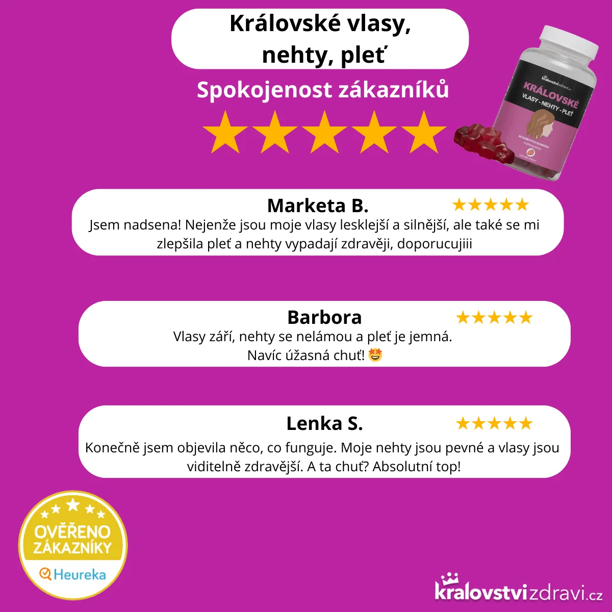 Království zdraví 2+1 Královské vlasy, nehty, pleť s biotinem, 3x60 gumových bonbónů