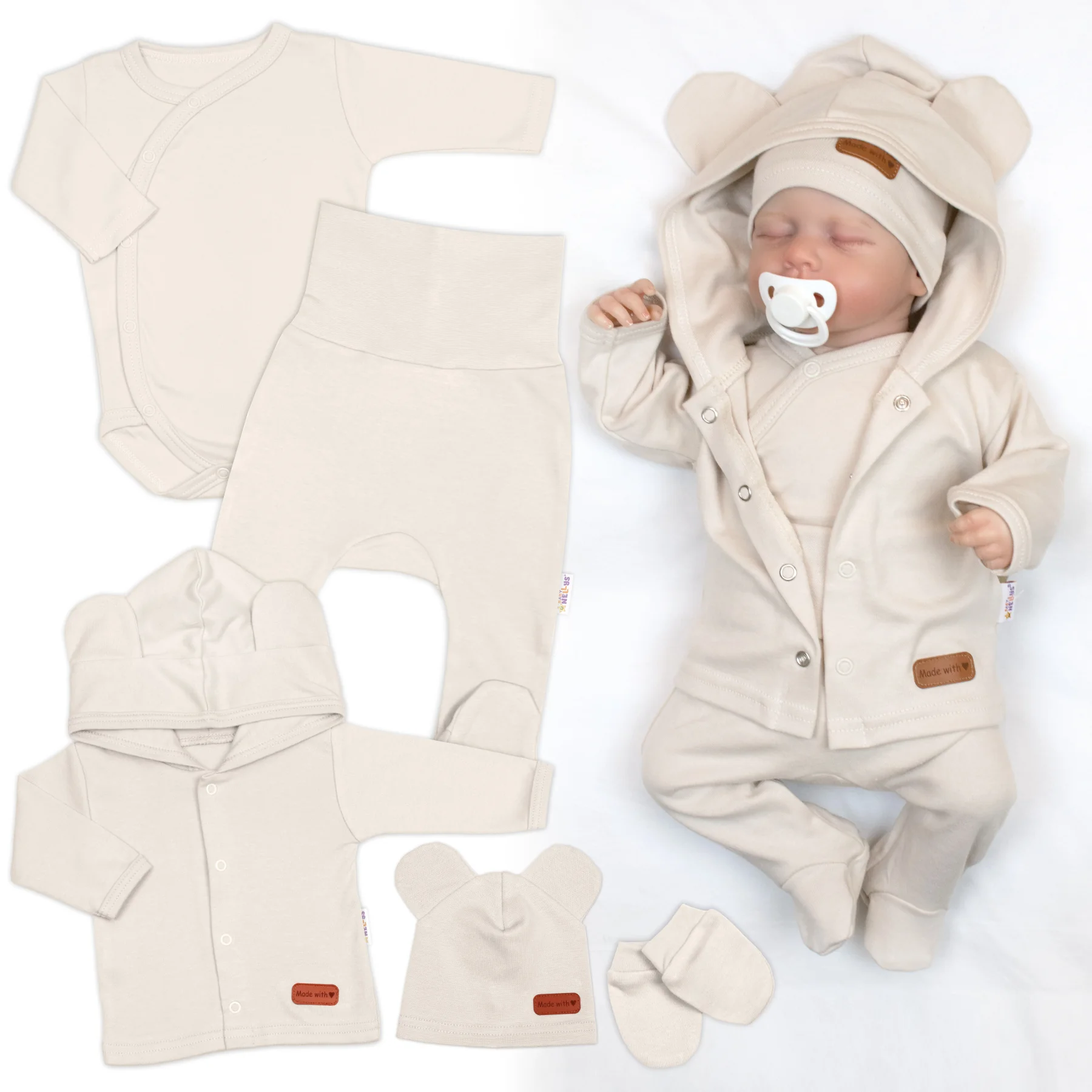 Baby Nellys 5D Bavlněná souprava pro miminko do porodnice Nature, ecru, 62