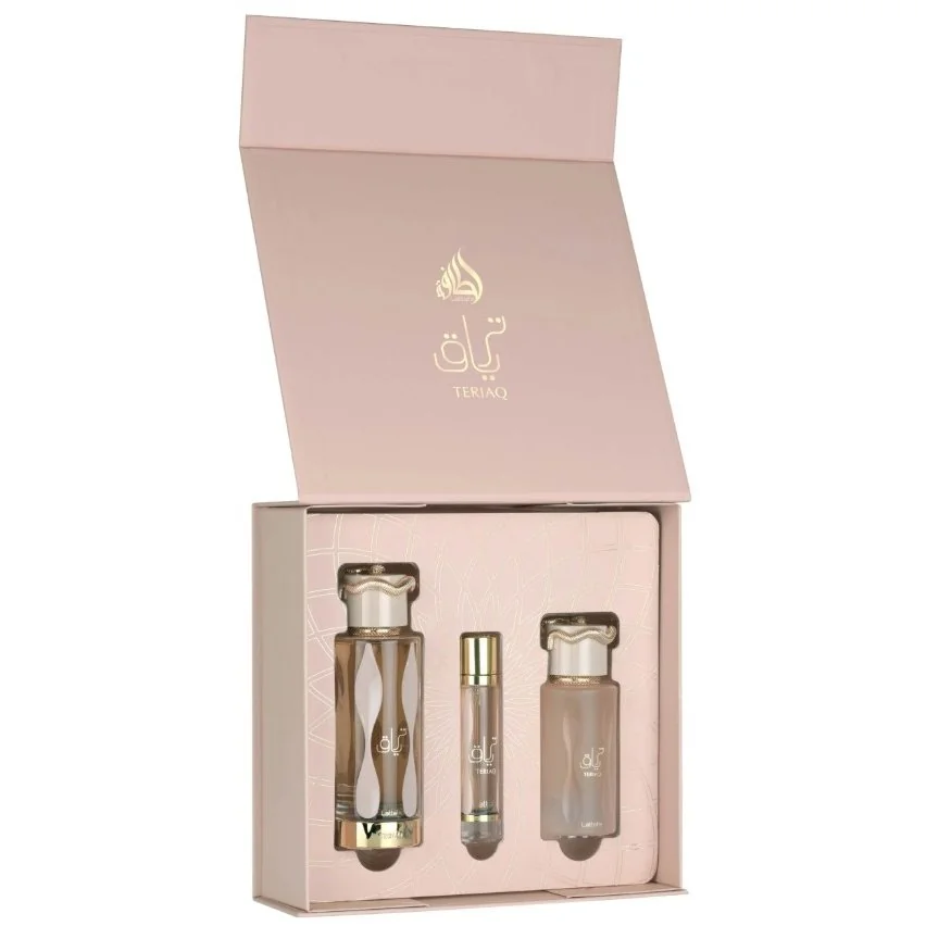 Lattafa Dárkový set Teriaq - Parfém 100ml + Olejový parfém 12ml + Vlasový sprej 50ml