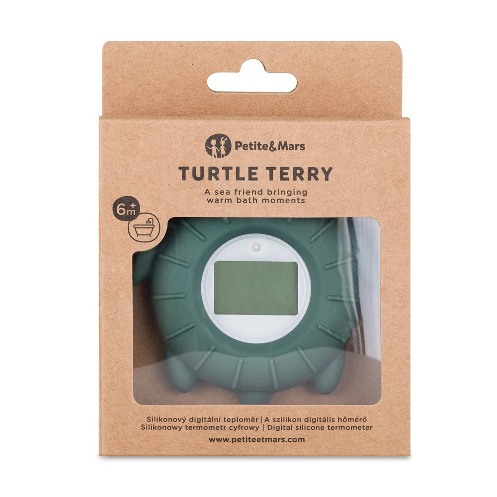 Petite&Mars Turtle Terry teploměr do vody 0m+ silikonový digitální 1 ks misty green