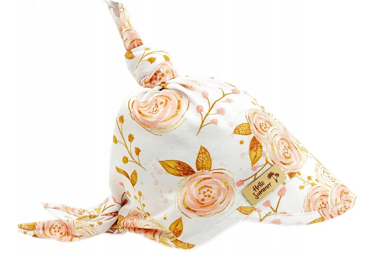 Baby Nellys Dětský bavlněný šátek s kšiltem na zavazování, Premium růže