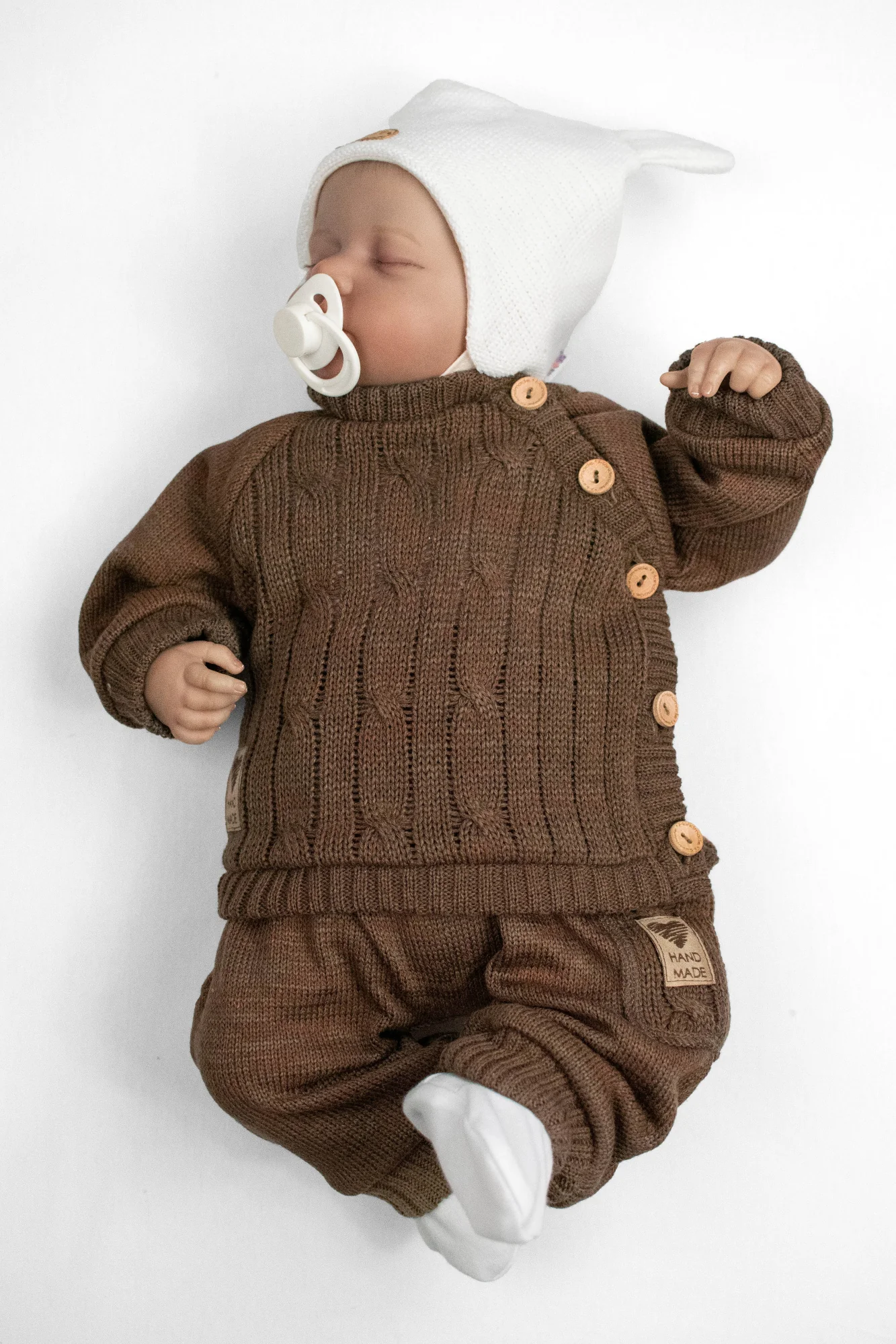 Baby Nellys Rostoucí pletený svetřík a kalhoty Hand Made 2D, Nature, čokoládová, vel. 68/74